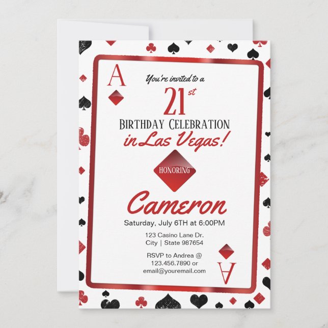 Las Vegas Casino 21e anniversaire | Costume carte (Devant)