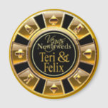 Las Vegas Deluxe Gold Casino Chip Magnet Favoriser<br><div class="desc">Si vous êtes Doing It In Vegas ou que vous avez un mariage thématique ou une réception à Las Vegas, ces magnets de jetons de casino en noir et or font les faveurs de mariage parfaites. Utilisez le bouton orange "Customisez-le" ci-dessus pour ajouter vos propres noms. Si vous avez besoin...</div>