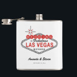 Las Vegas épousant le flacon l'épousant de |<br><div class="desc">Flacon rouge et noir fait sur commande de mariage de signe de Las Vegas. Ajoutez vos noms de jeunes mariés et date de mariage ou votre propre texte. Perfectionnez pour vos cadeaux de bachelorette de style de vegas.</div>