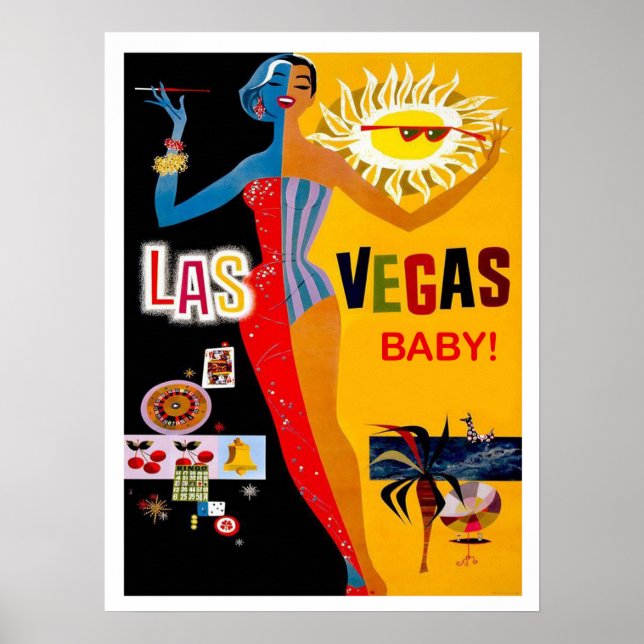 Las Vegas, fille de casino, affiche de voyage vint (Devant)