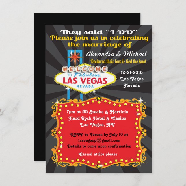 Las Vegas Post Wedding Réception Invitations (Devant / Derrière)