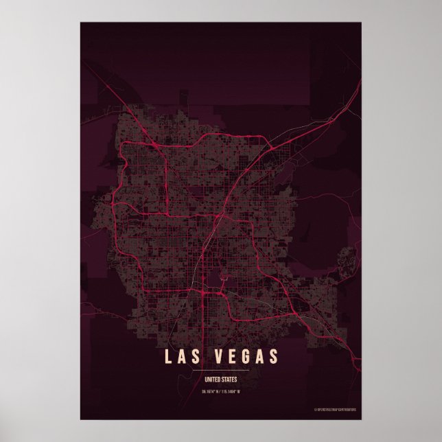 Las Vegas Ruby Poster Print Nevada Map Wallart (Devant)