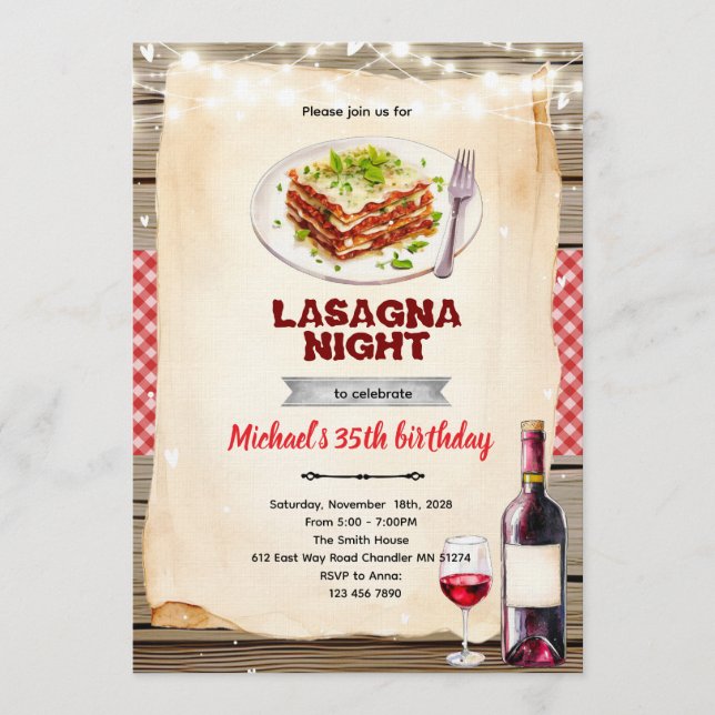Lasagna and Wine night party invitation (Devant)