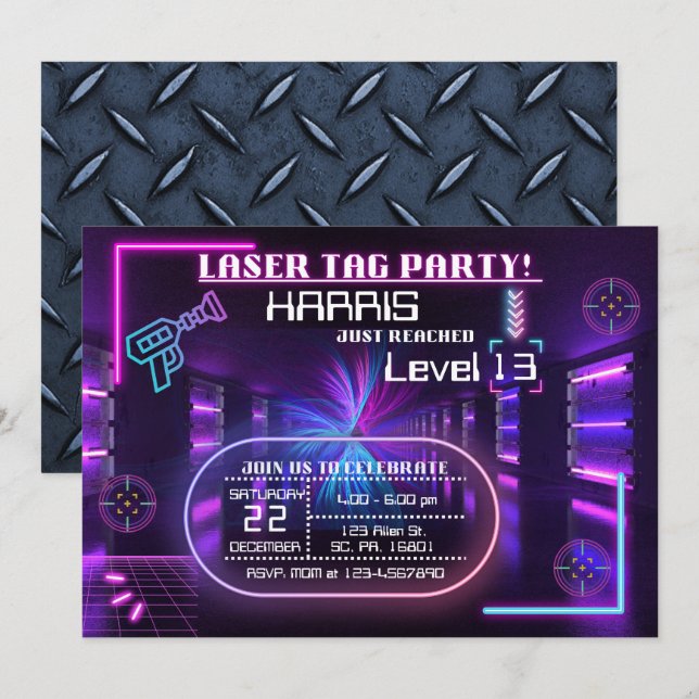 Laser tag Anniversaire Fête Invitation pour garçon (Devant / Derrière)