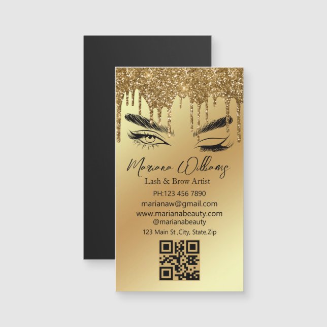 lash and brow qr code golden business aimant (Devant / Derrière)