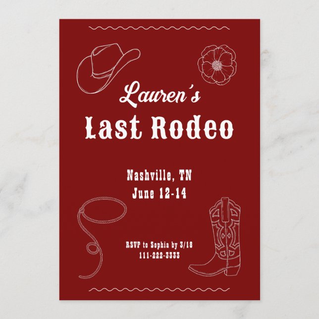 Last Rodeo Cowgirl Western Bachelorette Invitation (Devant)