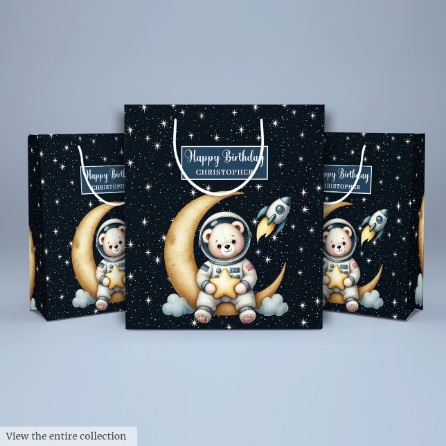 L'astronaute porte un sac cadeau pour la fête d'an (Astronaut Bear Gift Bag for Boy Birthday Party)