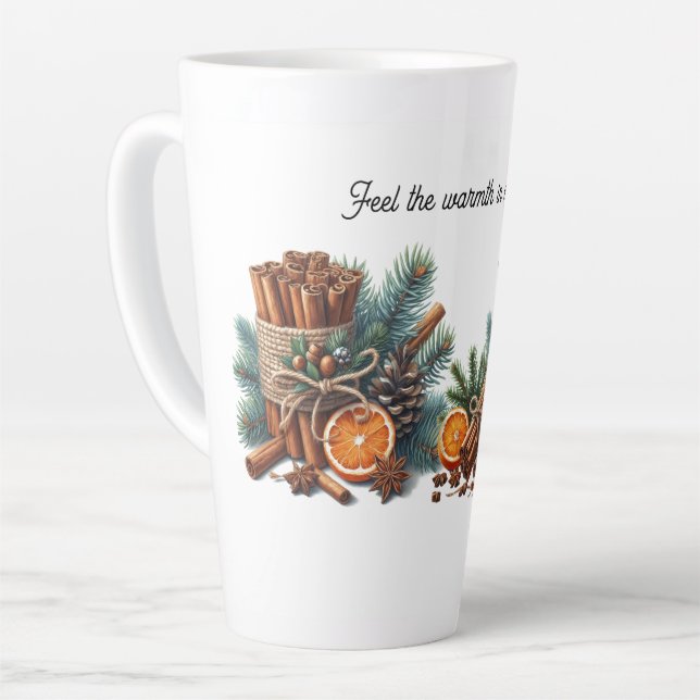 Latte Chaleur dans chaque gorgée Tasse festive de joie (Angle gauche)