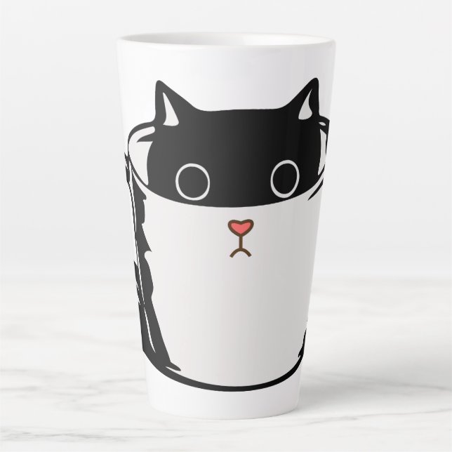 Latte Chaton noir avec nez rouge caché dans une tasse (Devant)