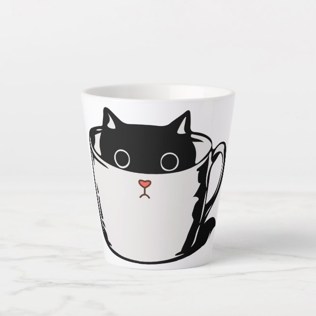Latte Chaton noir avec nez rouge caché dans une tasse (Devant)