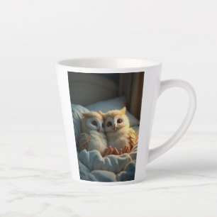 Latte Chouettes mignonnes dans une tasse de lit