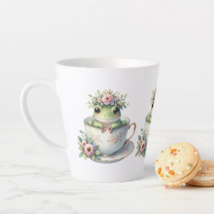 Latte Grenouille Fantaisiste dans une Tasse à Thé Floral