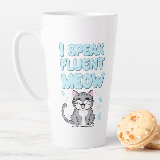Latte I Speak Meow tasse de café 15oz (En situation)
