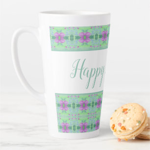 Latte Jolie tasse turquoise Joyeux Anniversaire à fleurs