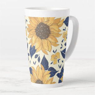 Latte Mug : Bleu marine et Tournesols jaunes