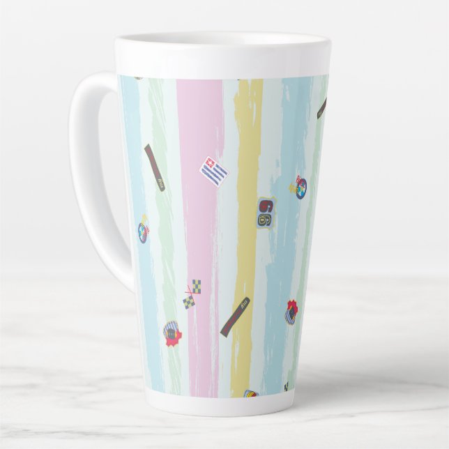 Latte Mug – Sports & Stripes Pastel Racing Design (Angle gauche)