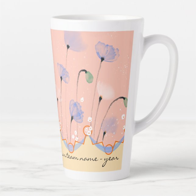 Latte Mug - thème PEG avec des pavots, texte perso (Droite)