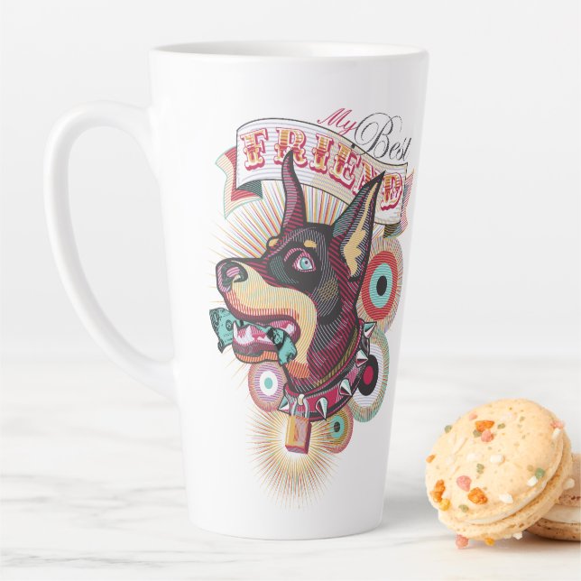 Latte Mug – Urban Loyalty Doberman Pop-Art Design (En situation)