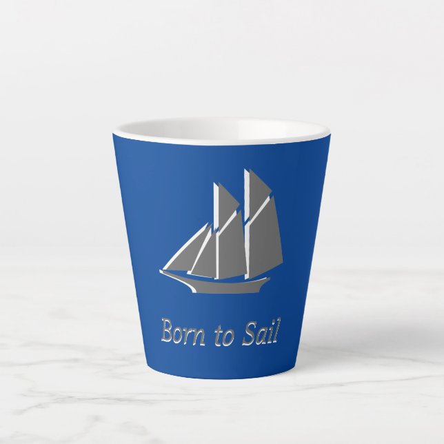 Latte Mug - Voilier gris sur Blue (Devant)