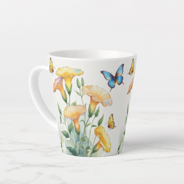 Latte Mug - Yellow Morning Glory et Butterflies (Angle gauche)