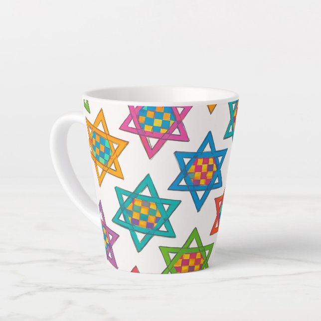 Latte Mugs - Design d'étoiles juives (Angle gauche)