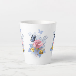 Latte Rose Roses & papillons bleus - Tasse élégante