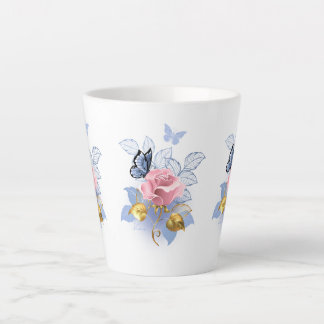Latte Rose Roses & papillons bleus - Tasse élégante