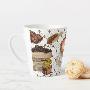 Latte Tasse à café au lait avec motif de grains de café