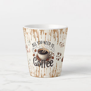 Latte Tasse à café au lait avec motif de grains de café