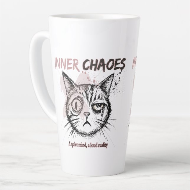 Latte Tasse à café avec illustration artistique de chat  (Angle gauche)