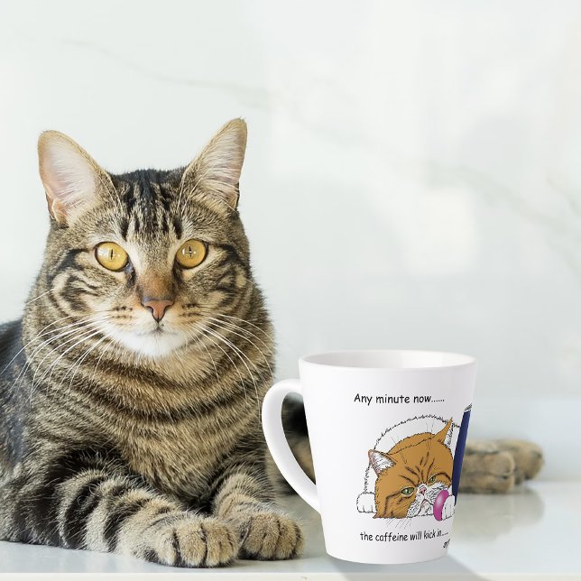 Latte Tasse à café bleue avec un chat orange drôle (Créateur téléchargé)