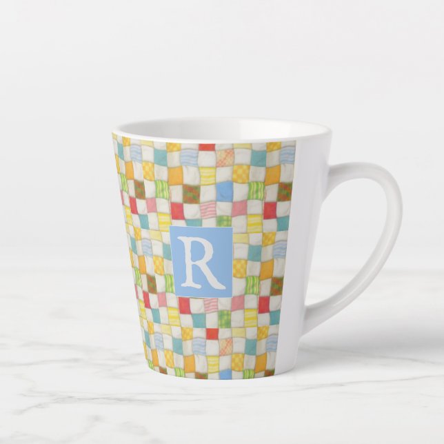 LATTE TASSE À CAFE «CRAZY QUILT» + TEXTE / BLEU (Droite)