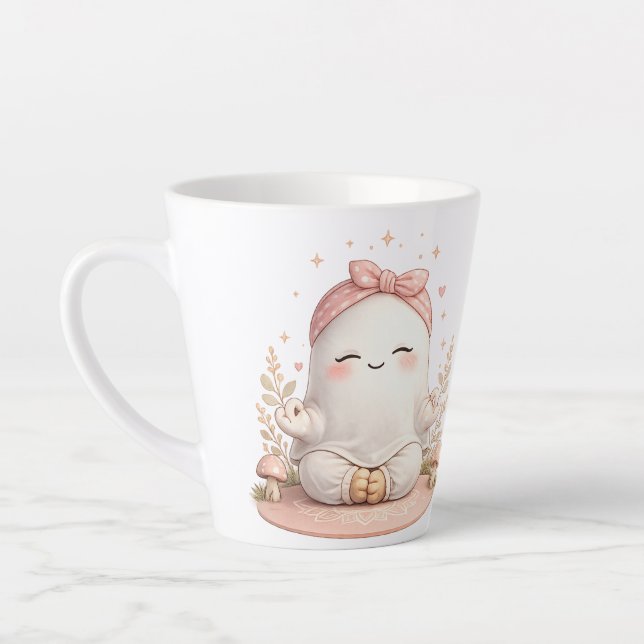 Latte Tasse à café fantôme souriant Boho mignon avec un  (Gauche)