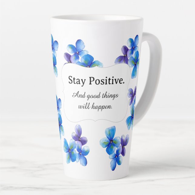 Latte Tasse à café fleur bleue déclaration positive  (Angle droit)
