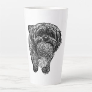 Latte Tasse d'art Shih Tzu avec Balle Noir et Blanc