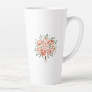 Latte Tasse de café florale à l'aquarelle rose et pivoin