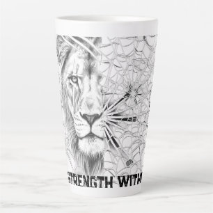 Latte Tasse de motivation sur toile de lion noir et blan