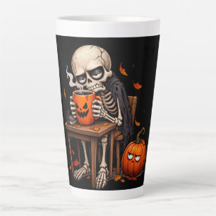 Latte Tasse de Squelette Buvant une Citrouille Halloween