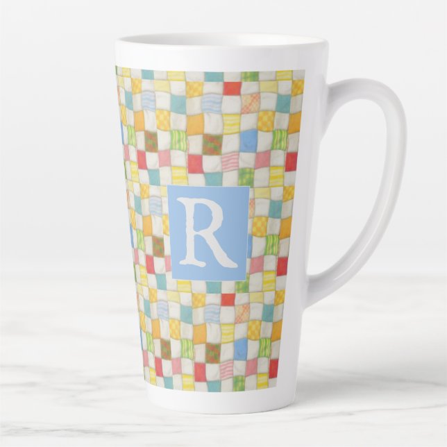 LATTE TASSE ÉMAILLÉE HAUTE CRÉATION "CRAZY QUILT" + TEXT (Droite)