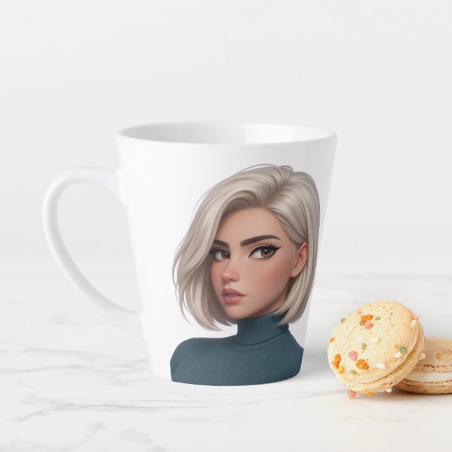Latte Tasse en céramique d'art numérique moderne (En situation)