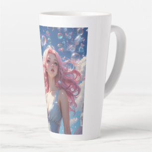 Latte Tasse Fille Anime Cheveux Roses - Bulles de Rêve F