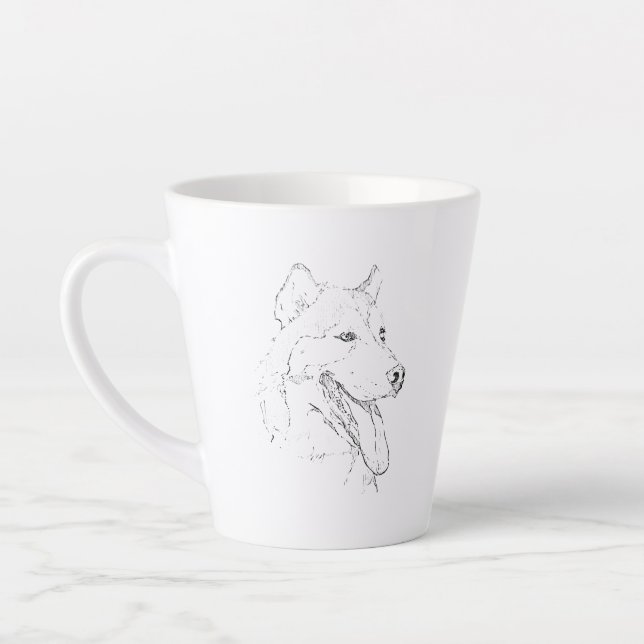 Latte Tasse Husky – Illustration à l'encre de chien dess (Gauche)
