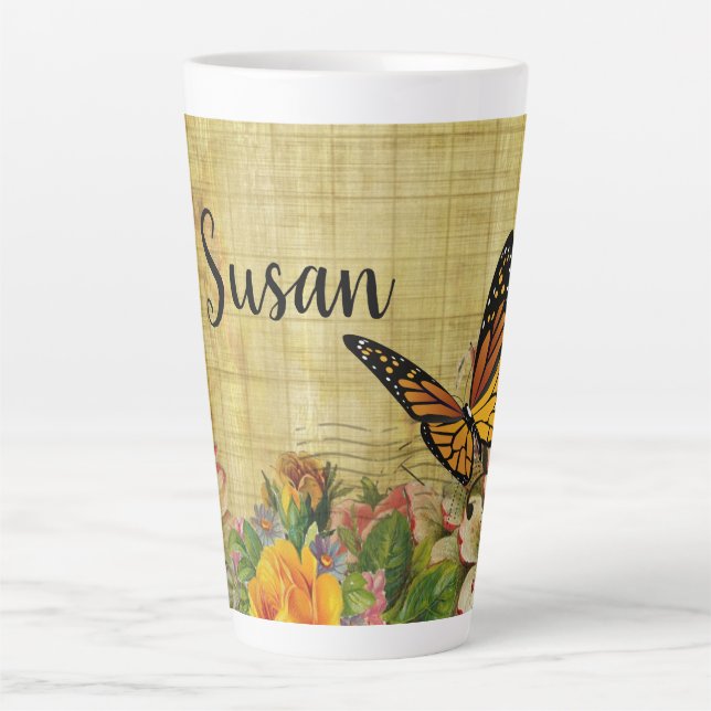 Latte Tasse personnalisée rustique botanique avec papill (Devant)