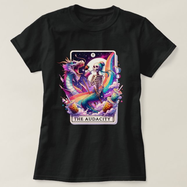 L'Audacity Mermaid Skeleton Tarot Card T-Shirt (Design devant)