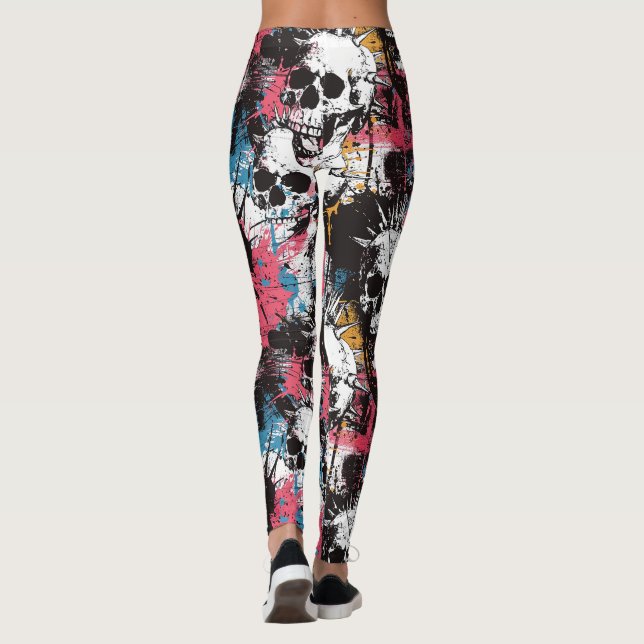 Laughing Punk Rock Skull Leggings - Cool et amusan (Dos)