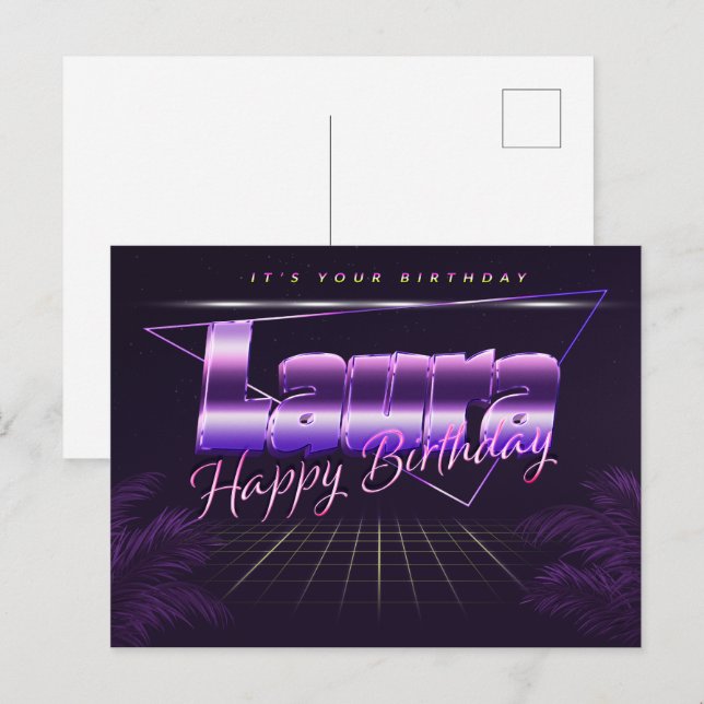 Laura Nom Prénom Anniversaire de la carte postale (Devant / Derrière)