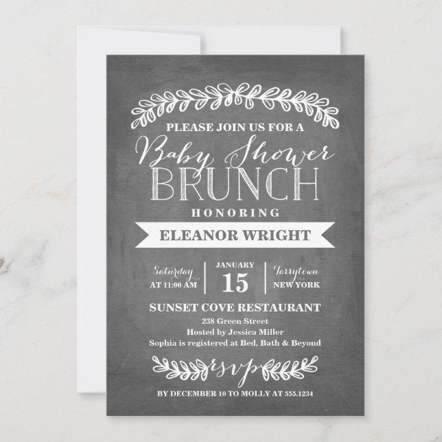 Laurel Brunch Blanc | Invitation Baby shower (Devant)