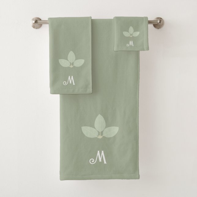 Laurel Feuilles & Monogram sur Sage Ensemble de se (En situation)