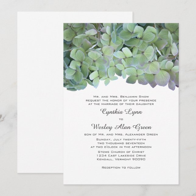 Laurel Green Hydrangea Mariages Invitations tradit (Devant / Derrière)