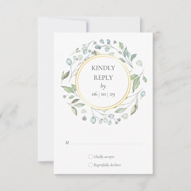 Laurel Greenery Guirlande Aquarelle Mariage RSVP (Devant)